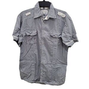 Untouchable Men's Gray White Pinstripe Velvet Rockabilly Pearl Snap Shirt‎ Sz XL